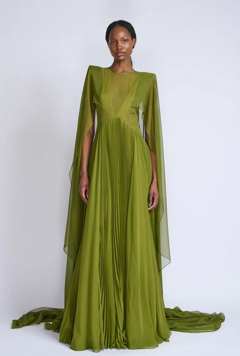 Silk Chiffon Pleated-Cactus Gown