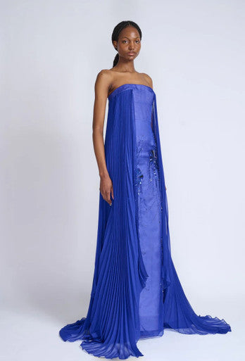 Yves Blue Organza and Chiffon  Gown