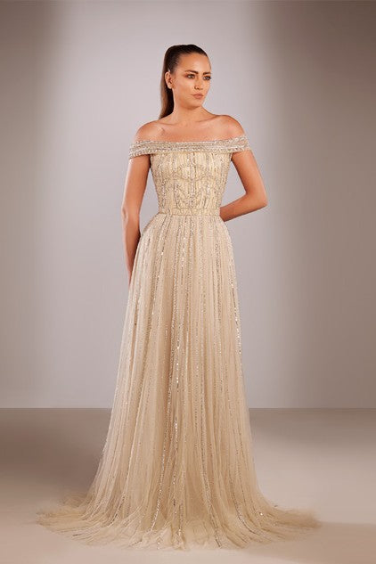 Off-Shoulder Embroidered Gown