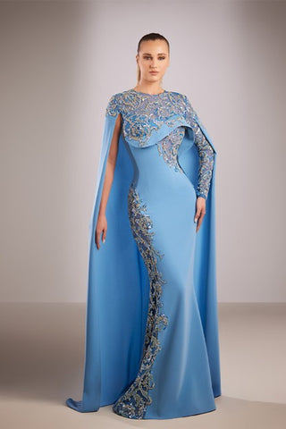 Long Cape Crepe Gown