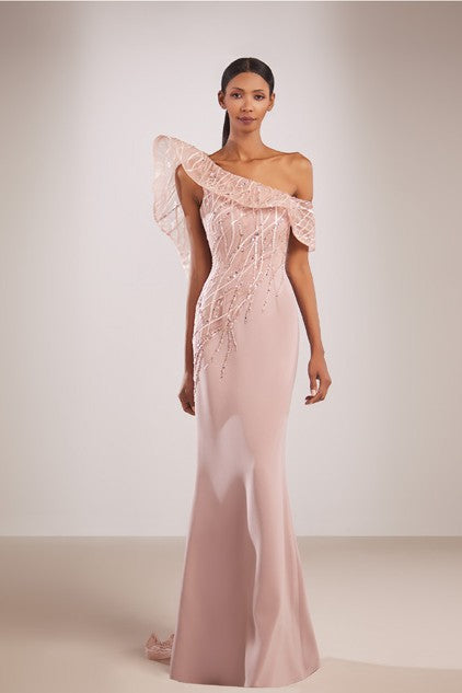 One-Shoulder Ruffle Gown