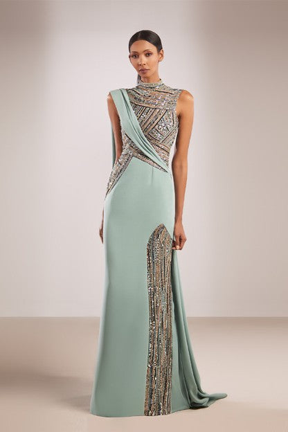 High-Neck Embellished Gown