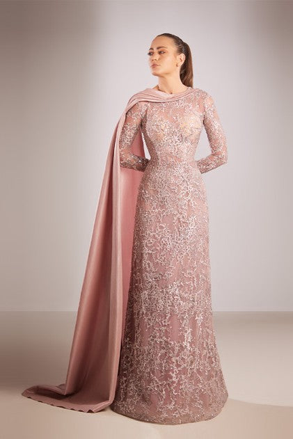 Embroidered Beaded Gown