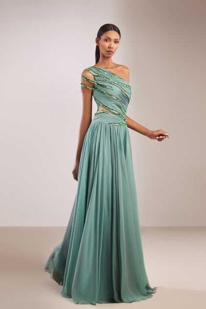 One-Shoulder Chiffon Gown