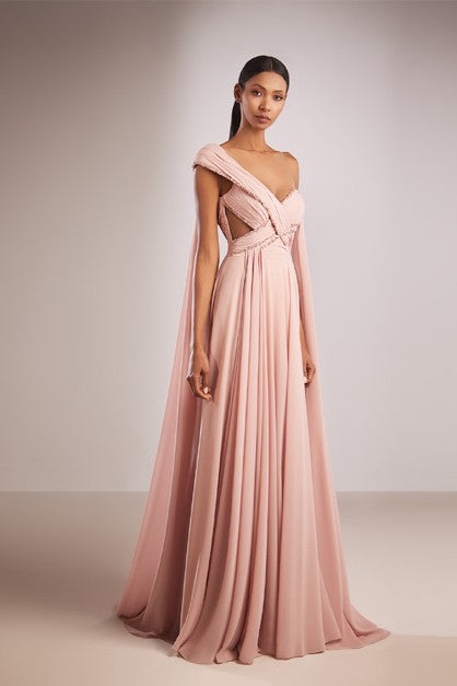 One-Shoulder Chiffon Gown