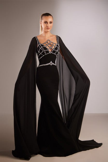 Cape Sleeve Crepe Dress