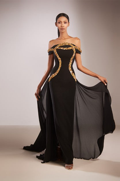 Off-Shoulder Crepe Dress