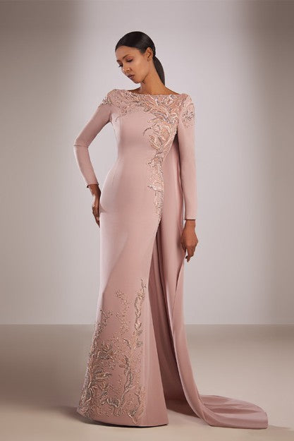 Embroidered Column Gown