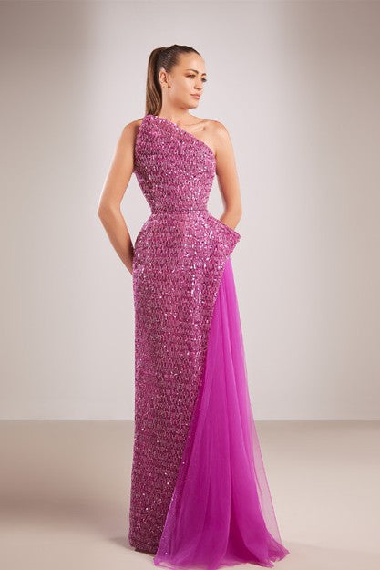 One-Shoulder Fully Beaded Dress