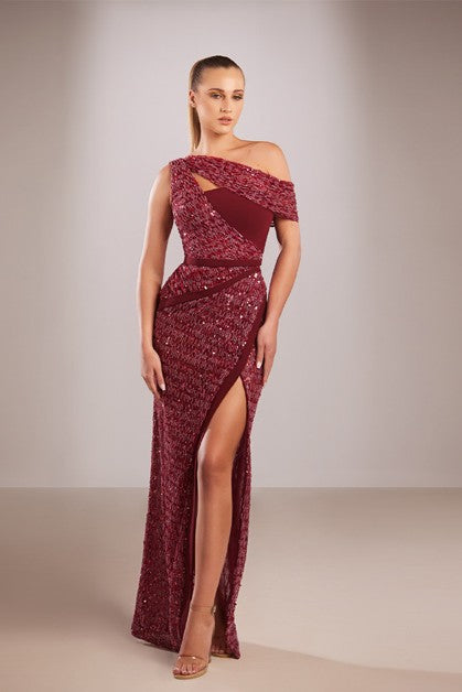 One-Shoulder Beaded Dress