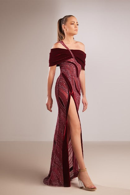 Beaded Off-Shoulder Dress