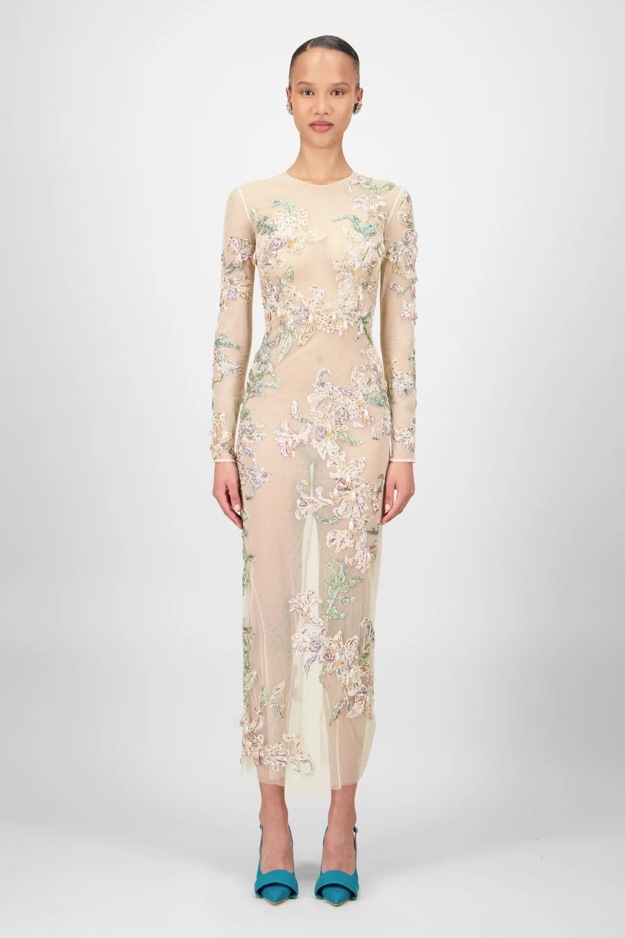 Floral Beaded Midi Dress