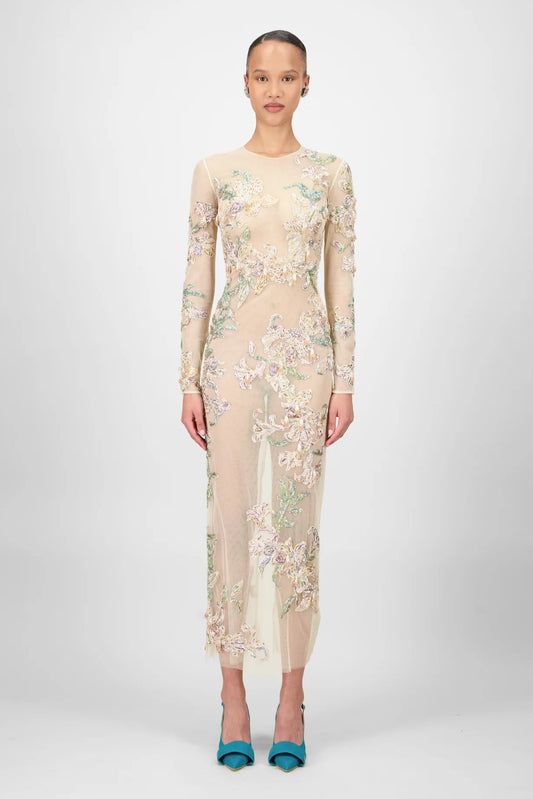 Floral Beaded Midi Dress