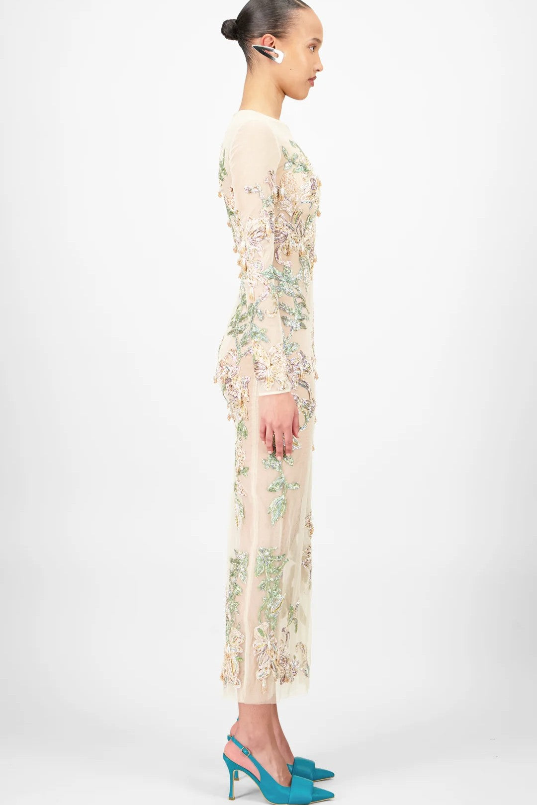 Floral Beaded Midi Dress