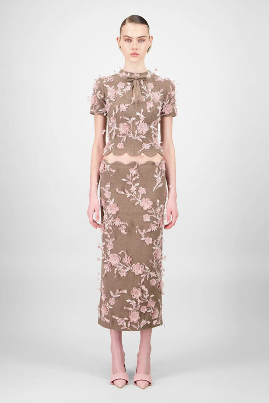 Floral Wool Blouse & Skirt