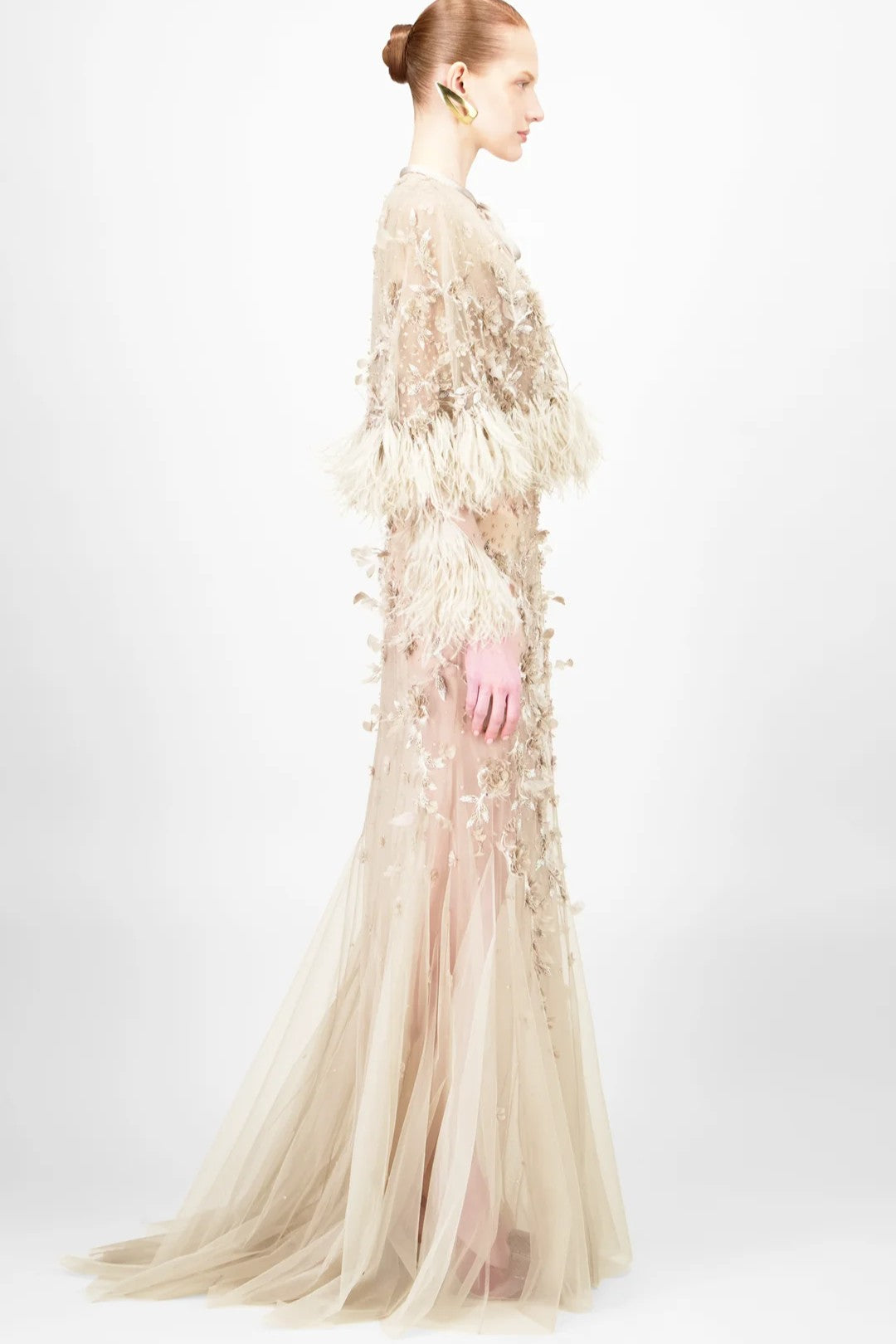 Beaded Tulle Long Dress