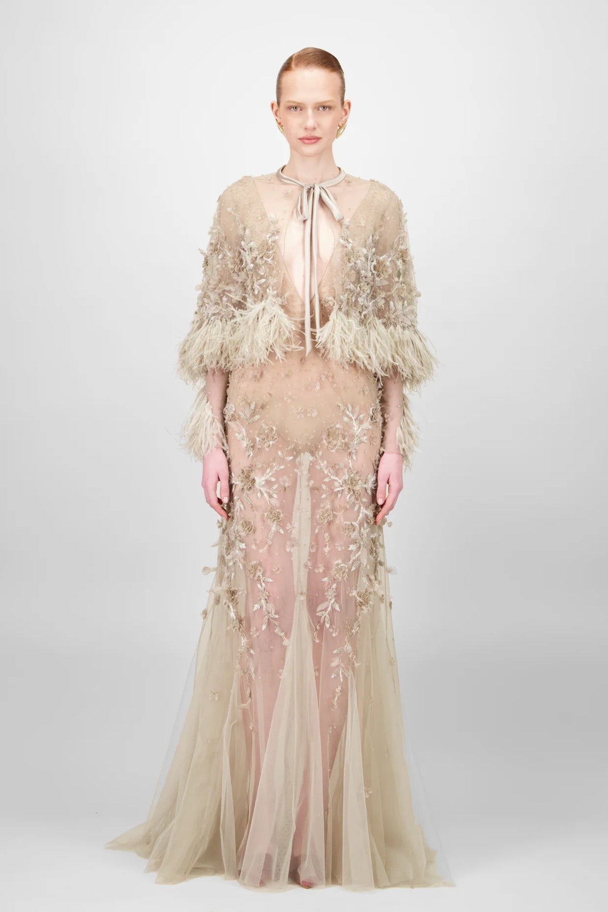 Beaded Tulle Long Dress