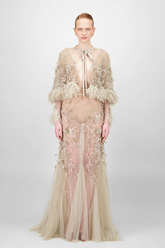 Beaded Tulle Long Dress