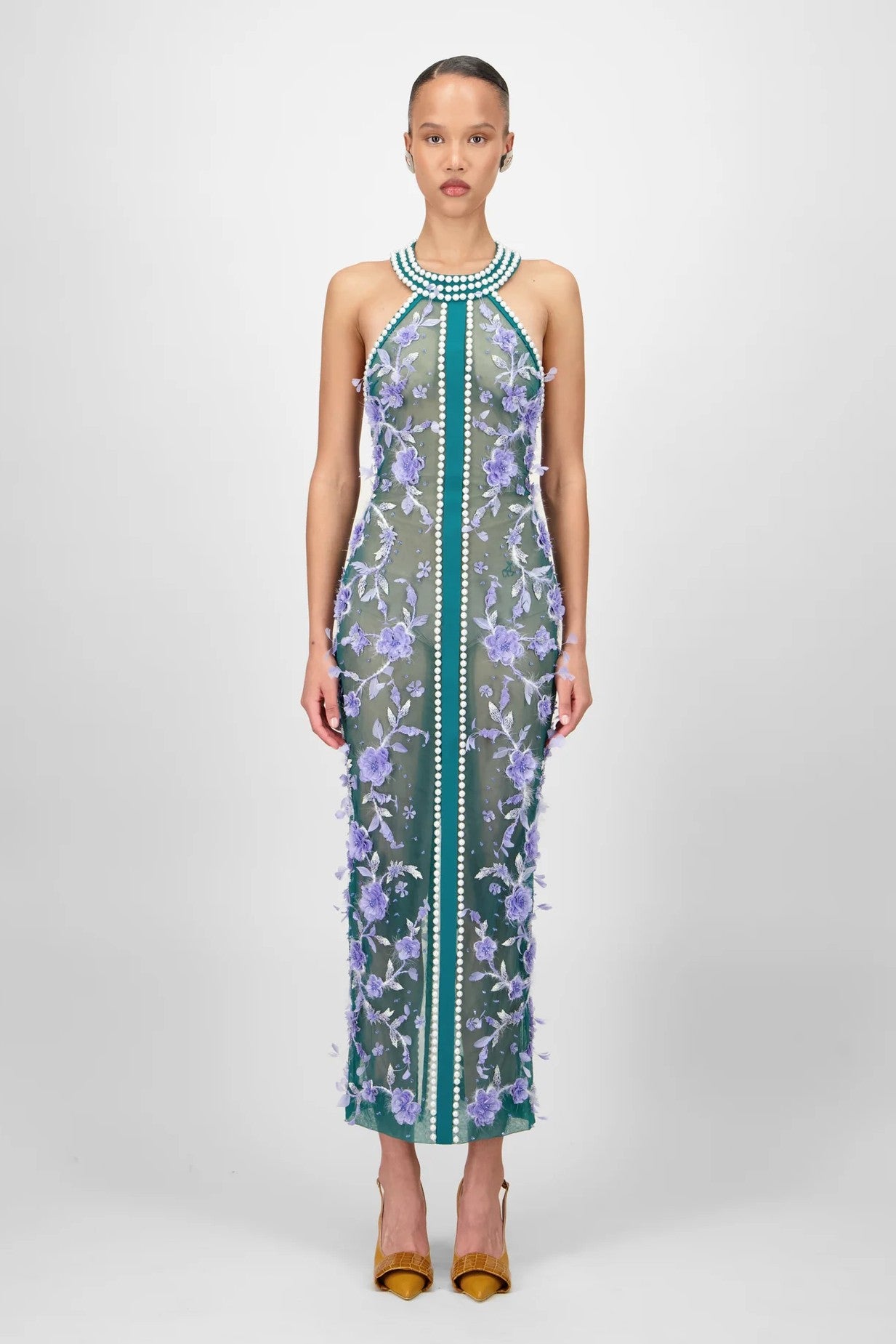 Floral Beaded Midi Dress