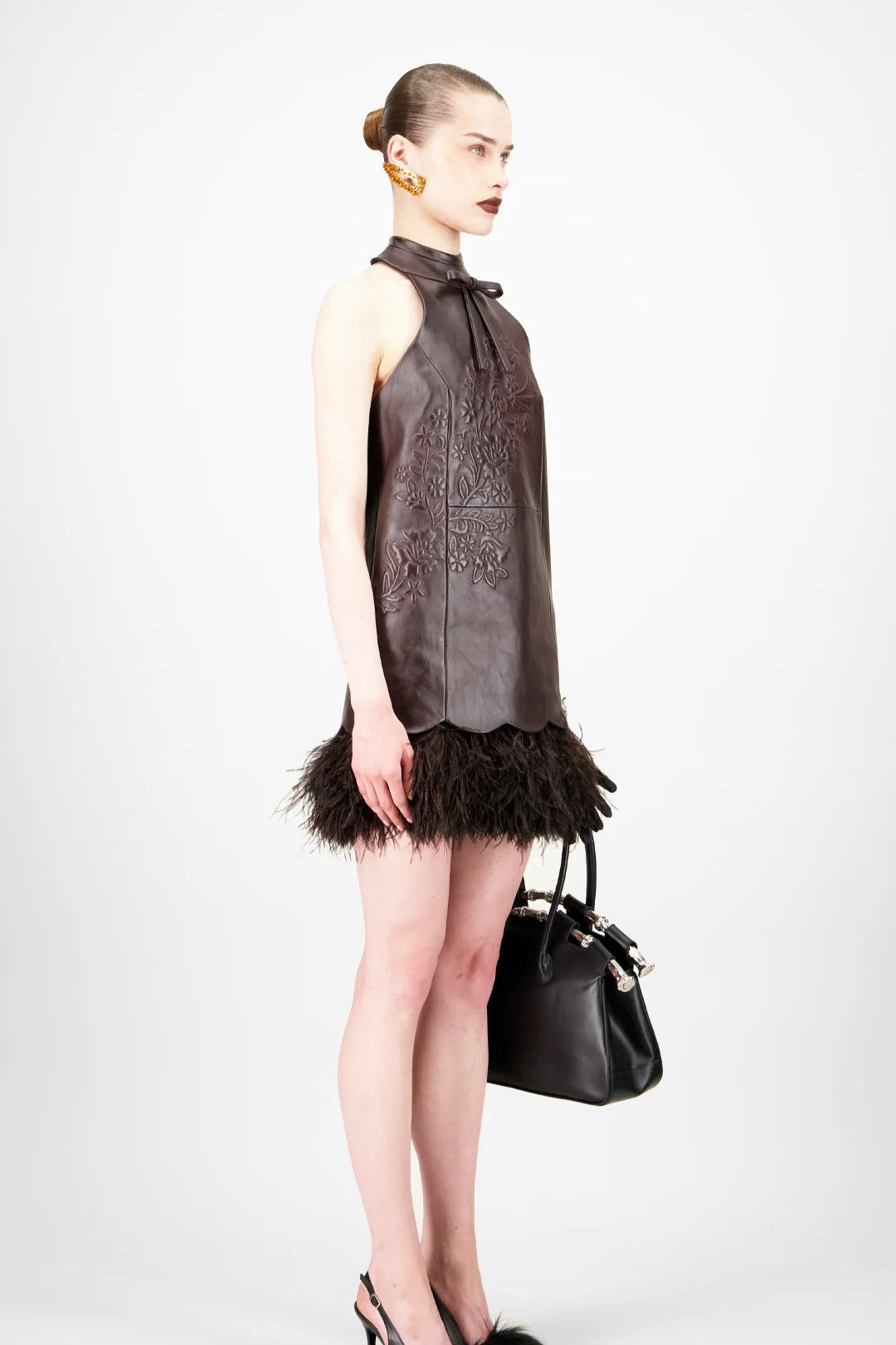 Leather Feather Mini Dress