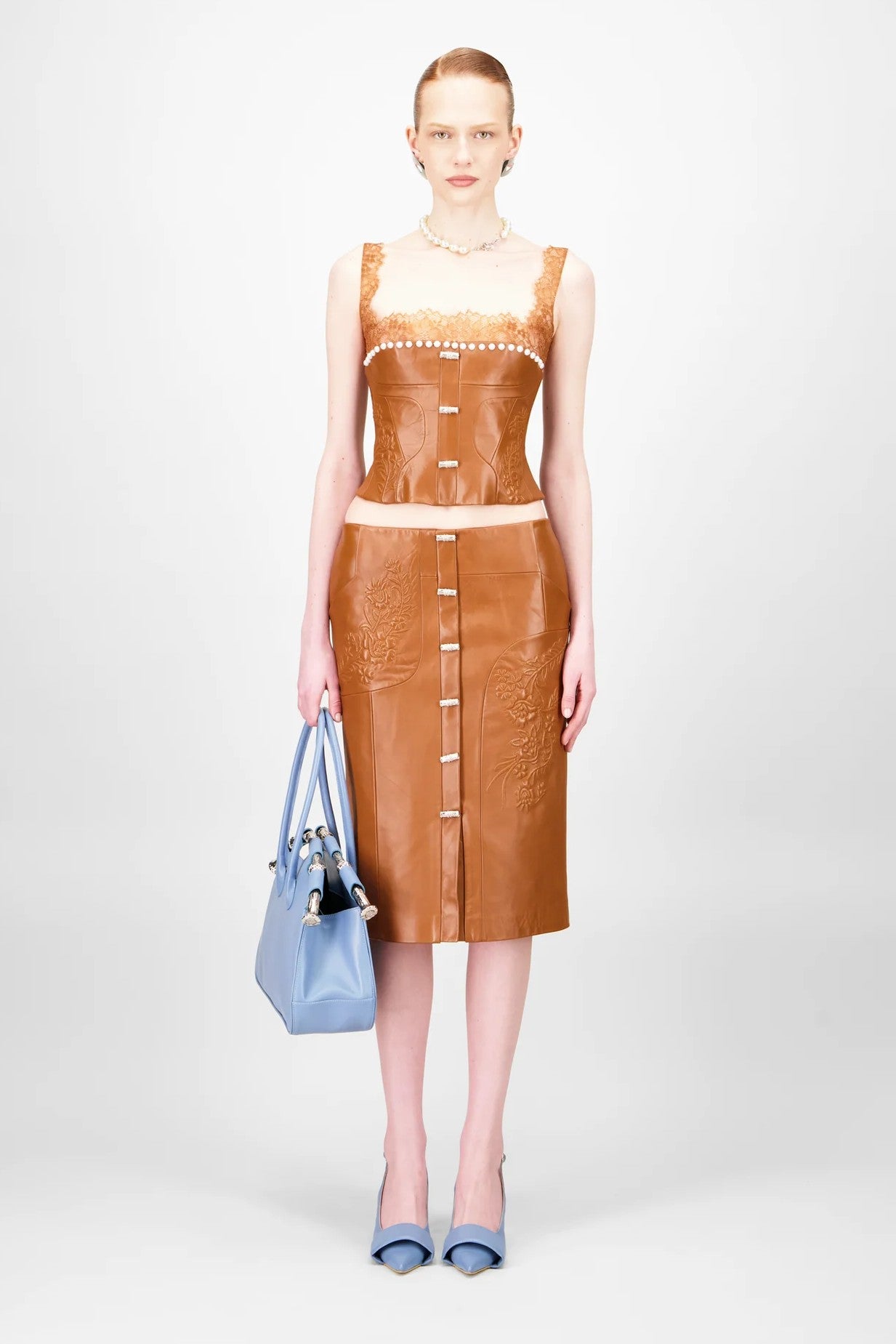 Leather Corset Top & Embossed Skirt