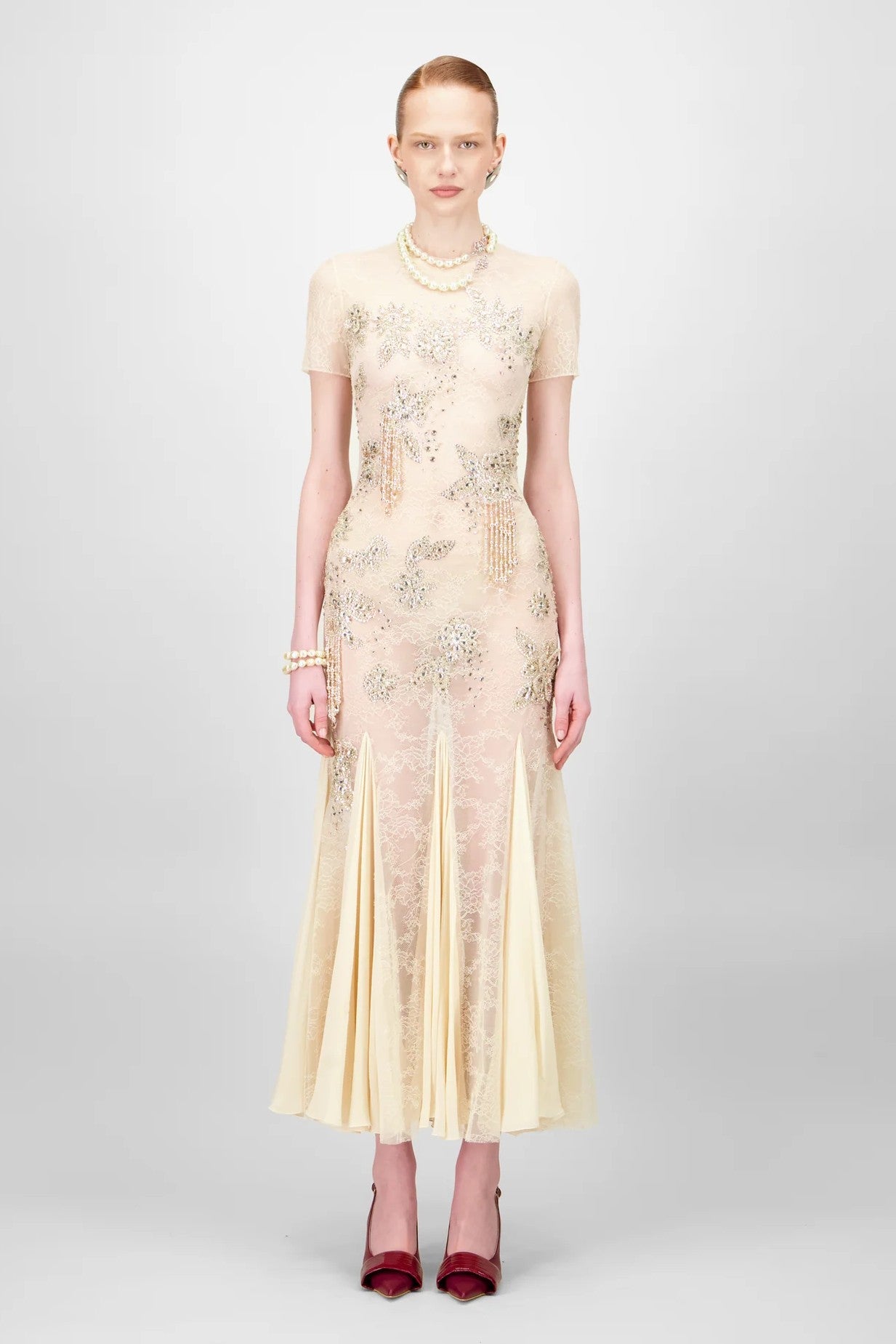 Crystallized Lace Midi Dress