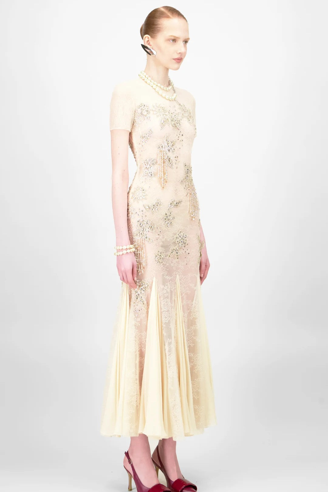 Crystallized Lace Midi Dress