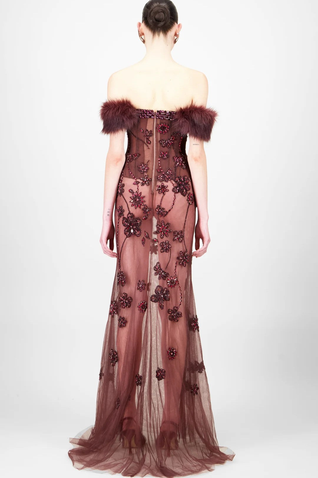 Off-Shoulder Beaded Long Dress