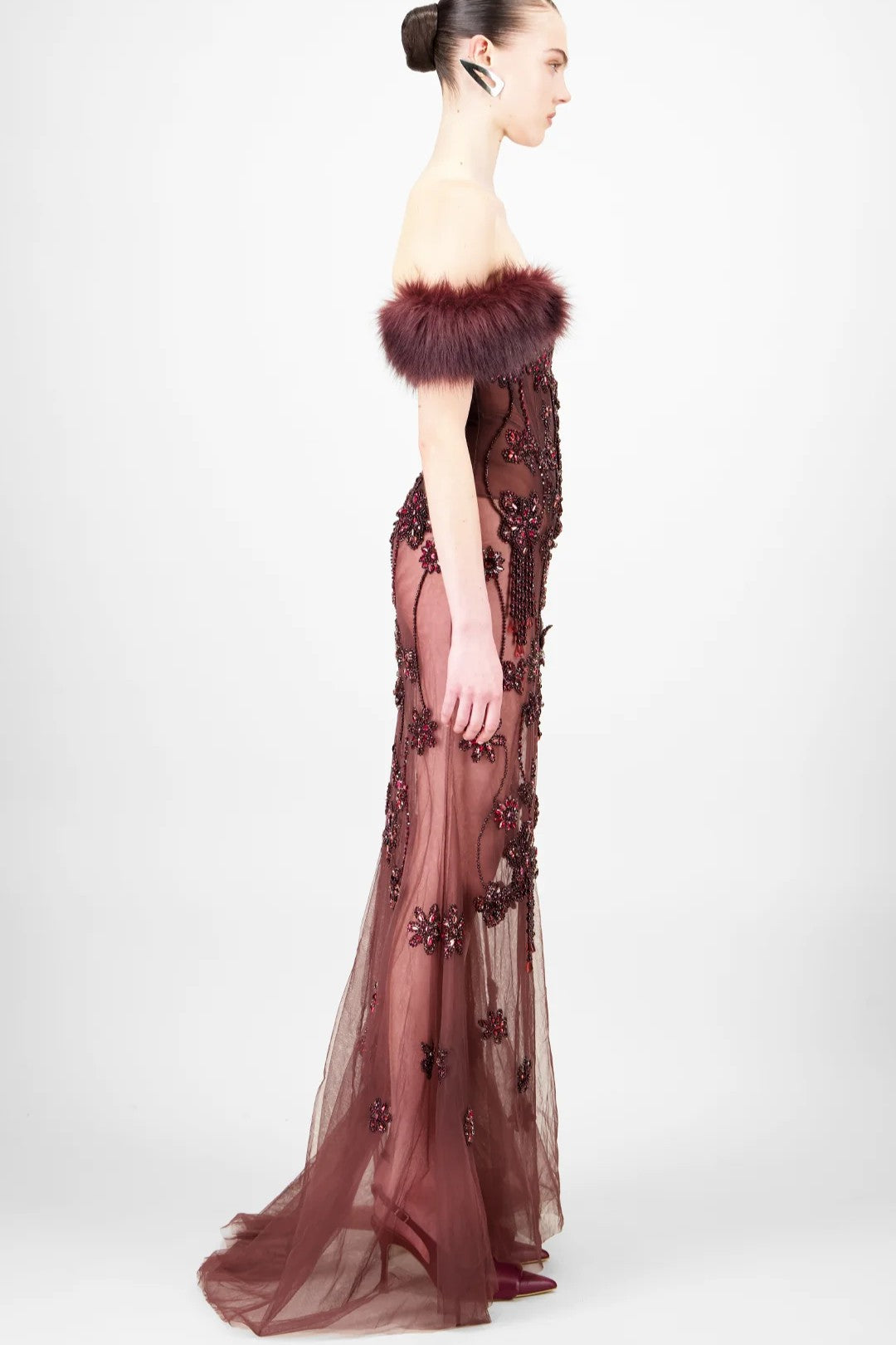 Off-Shoulder Beaded Long Dress