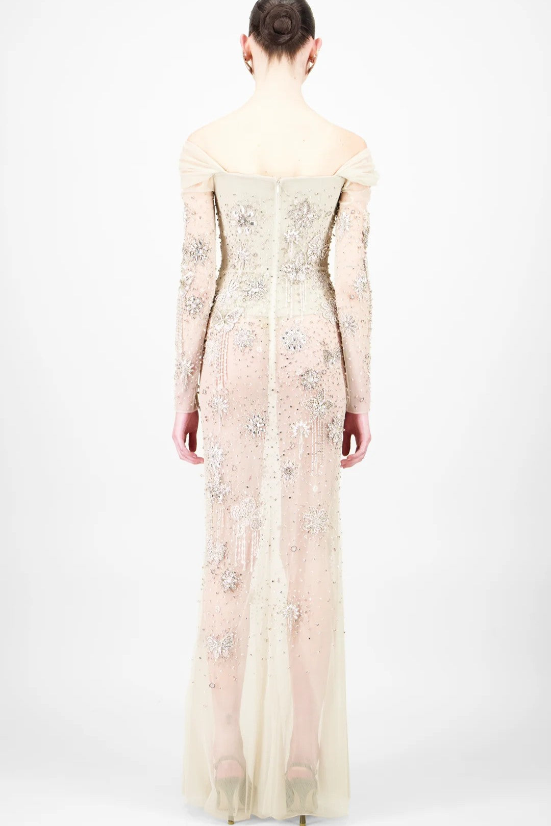 Off-Shoulder Beaded Long Dress