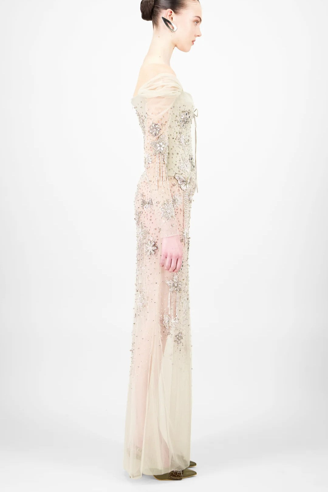 Off-Shoulder Beaded Long Dress