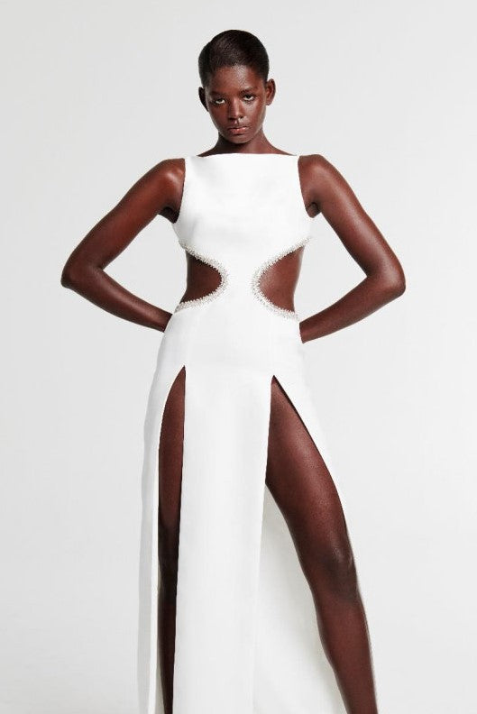 Crepe Gown with Crystal Trim
