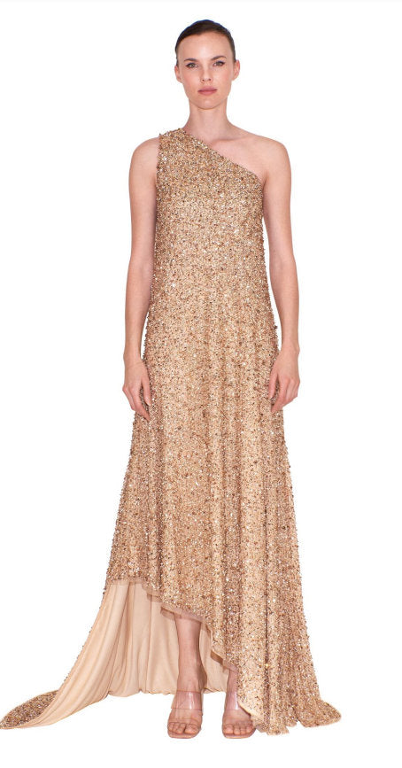 One Shoulder Beaded Asymmetrical Gown