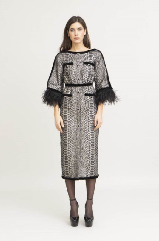 Tweed Midi Dress with Feather Details
