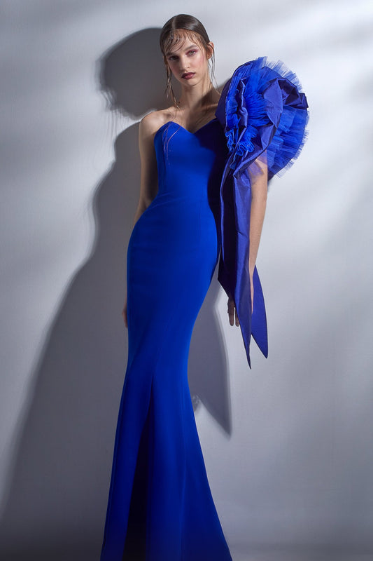 Fitted One Shoulder Trumpet Gown