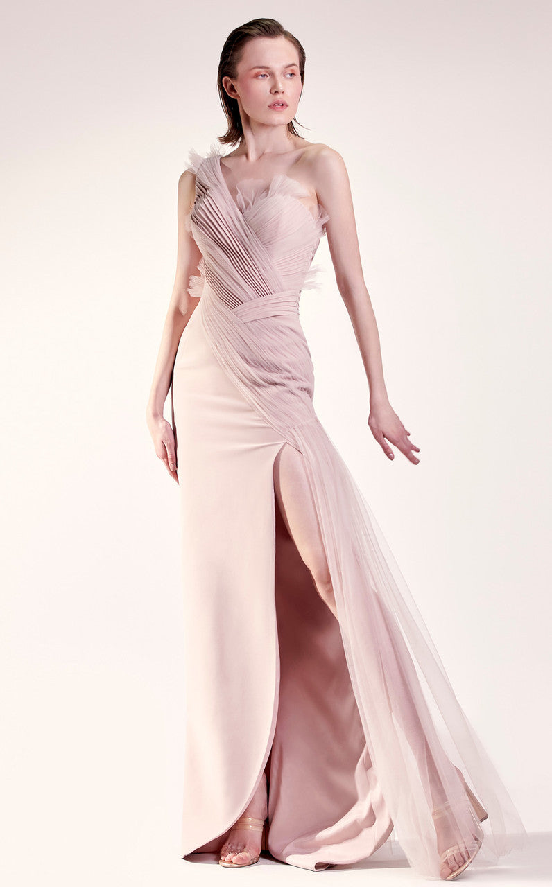 Shirred Detail One Shoulder Gown