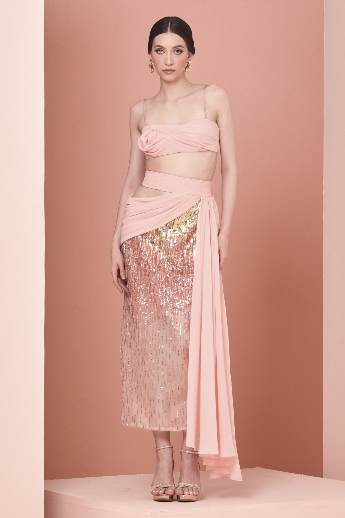 Chiffon Crop Top with Skirt