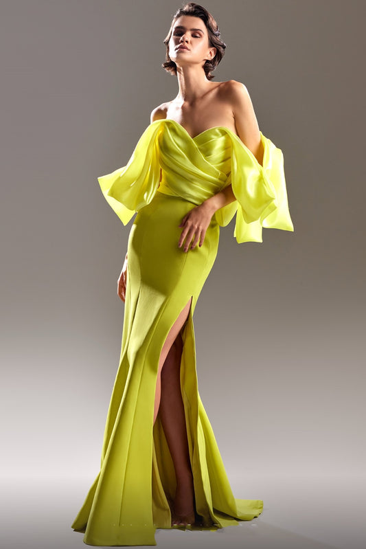 Crepe Gown with Exaggerated Off Shoulders