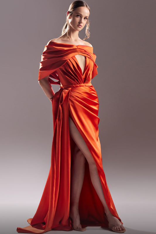 Plunge Neckline Satin Gown