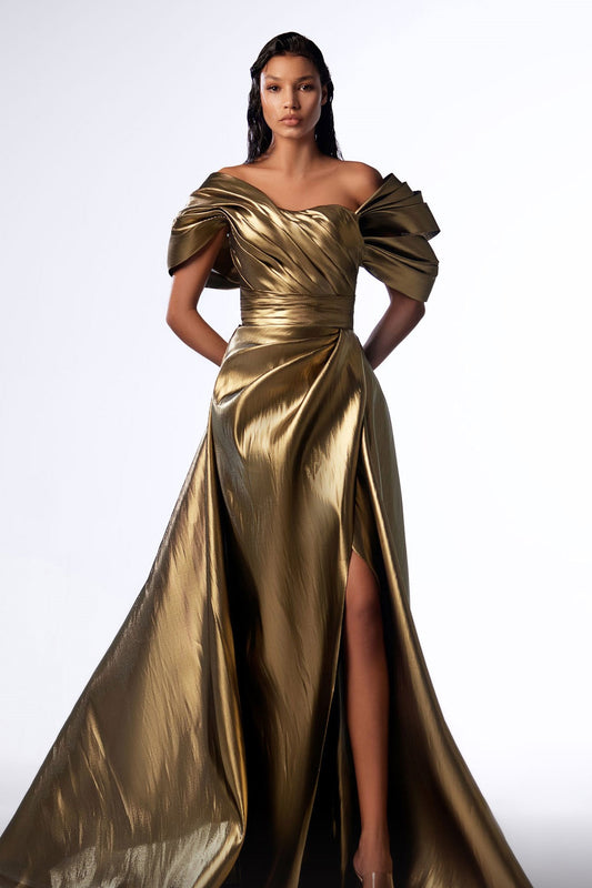 Draped Sleeve Gown with Overskirt