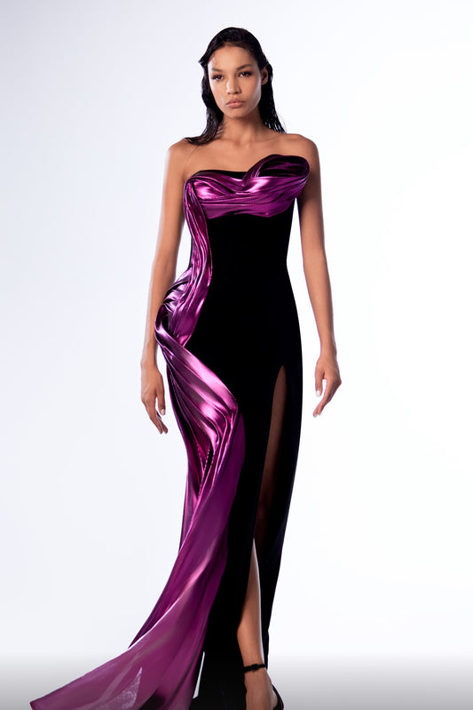 Strapless Cascading Sculpted Gown