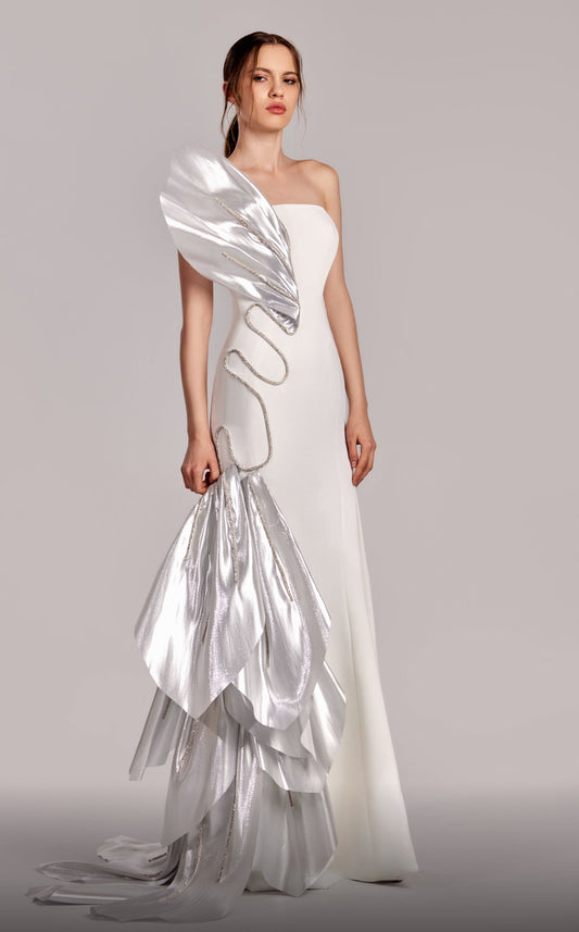 Metallic Accent Strapless Gown
