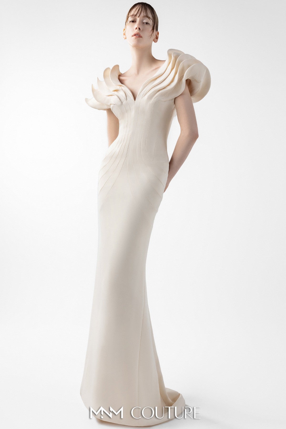 Sculptural Cream Elegance Gown