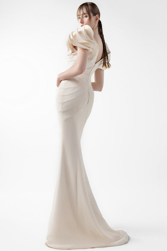 Sculptural Cream Elegance Gown