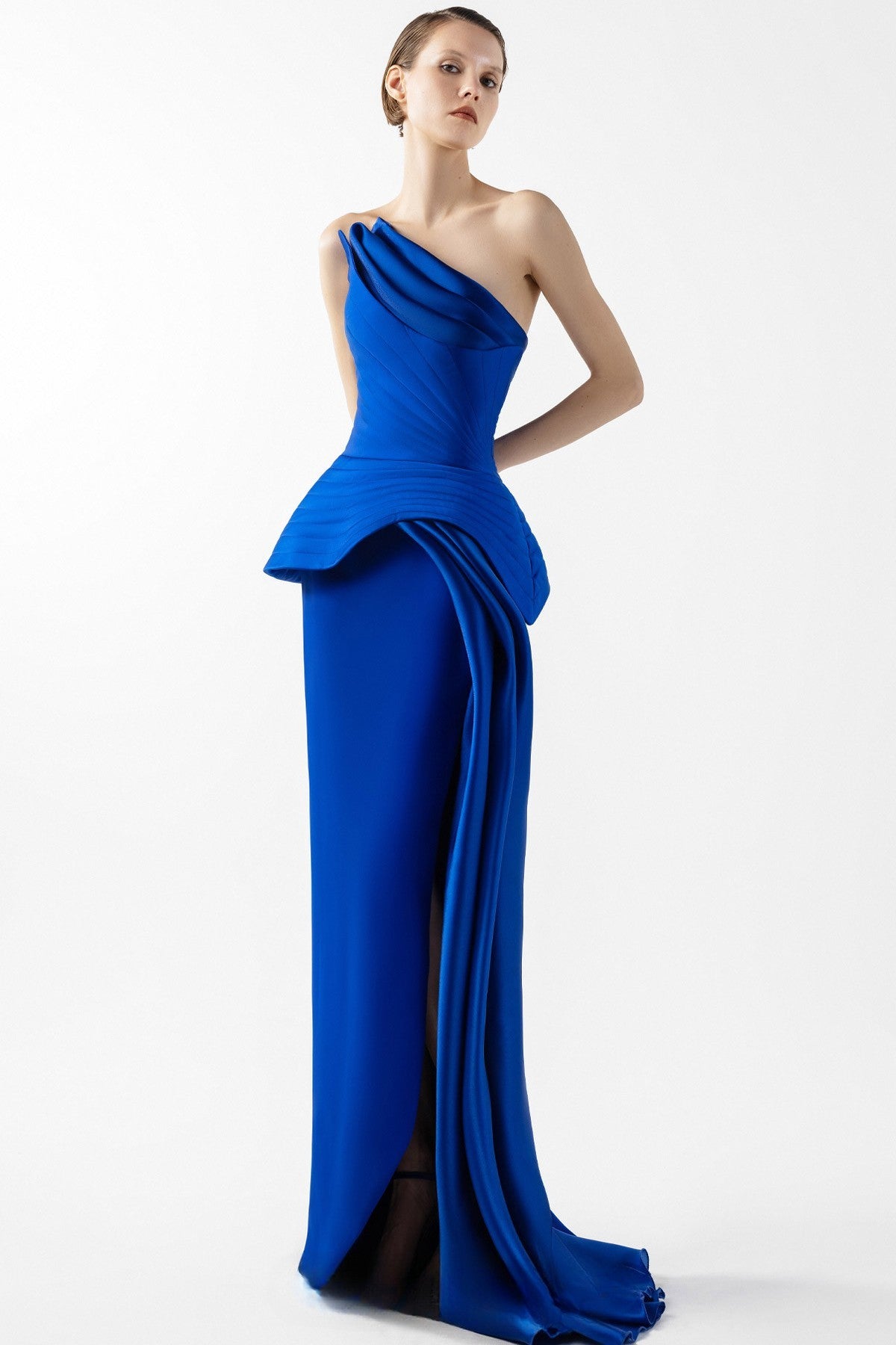 Royal Blue Corset Peplum Gown