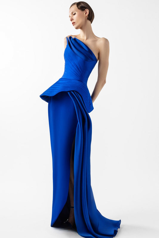 Royal Blue Corset Peplum Gown