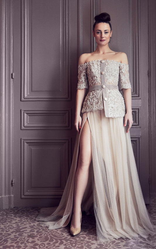 Off-Shoulder Top and Pleated Skirt