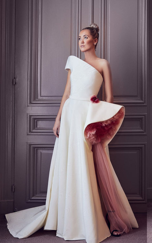 One Shoulder Sweep Train Gown