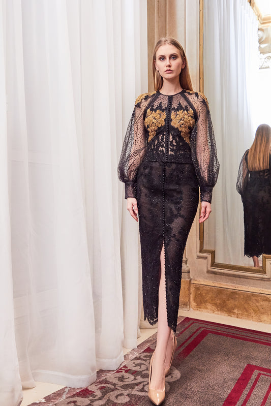 Long Sleeve Slit Skirt Dress