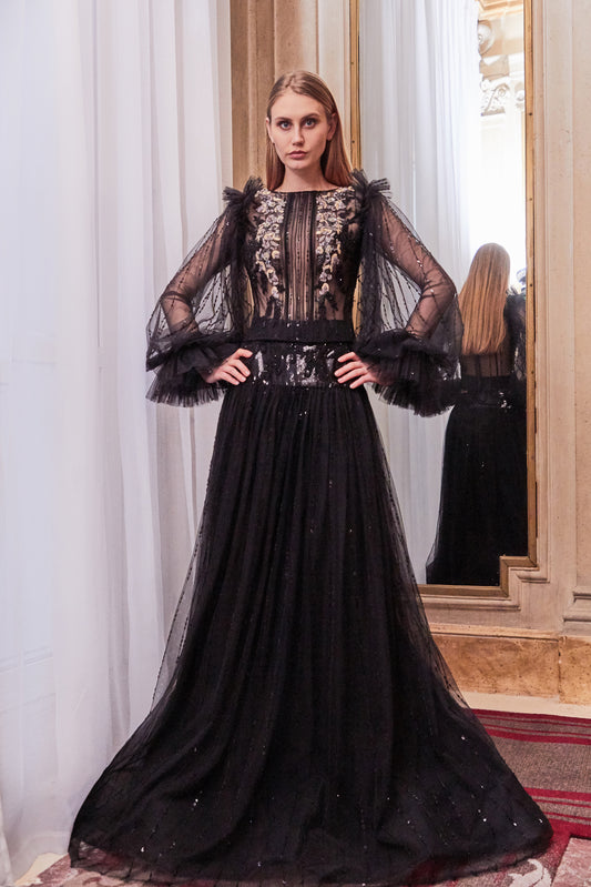 Sheer Long Sleeve Top and A-Line Skirt